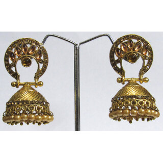 Golden Pearl Drop Jhumka Earring - Earrings | Buy online on ZillyBuy