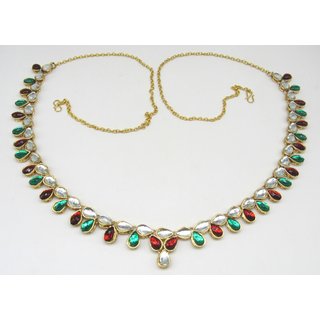 Marron Green Kundan Drop Waist Belt