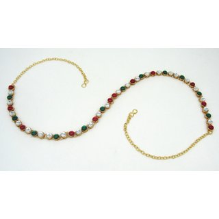 Round Maroon Green Kundan waist belt