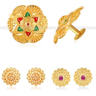 Shimmering Bejeweled Alloy Gold Plated Stud Earring Combo set For Women and Girls - Earrings | Buy online on ZillyBuy