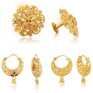 Sizzling Graceful Alloy Gold Plated Stud and Chandbali Earring Combo set For Women and Girls - Earrings | Buy online on ZillyBuy