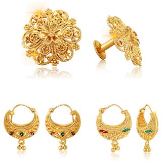 Sizzling Graceful Alloy Gold Plated Stud and Chandbali Earring Combo set For Women and Girls - Earrings | Buy online on ZillyBuy