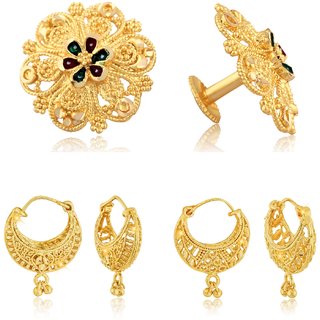Sizzling Charming Alloy Gold Plated Stud and Chandbali Earring Combo set For Women and Girls - Earrings | Buy online on ZillyBuy