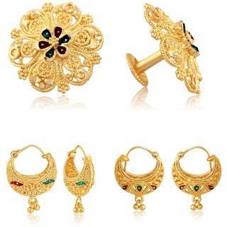 Sizzling Charming Alloy Gold Plated Stud and Chandbali Earring Combo set For Women and Girls - Earrings | Buy online on ZillyBuy