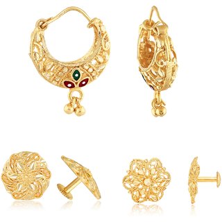 Sizzling Charming Alloy Gold Plated Stud and Chandbali Earring Combo set For Women and Girls - Earrings | Buy online on ZillyBuy