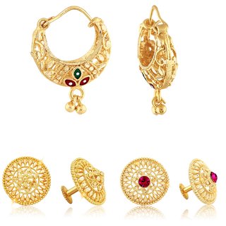 Sizzling Charming Alloy Gold Plated Stud and Chandbali Earring Combo set For Women and Girls - Earrings | Buy online on ZillyBuy