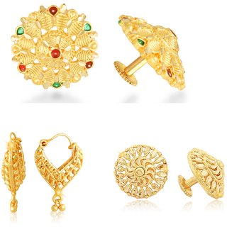 Sizzling Chunky Alloy Gold Plated Stud and Chandbali Earring Combo set For Women and Girls - Earrings | Buy online on ZillyBuy
