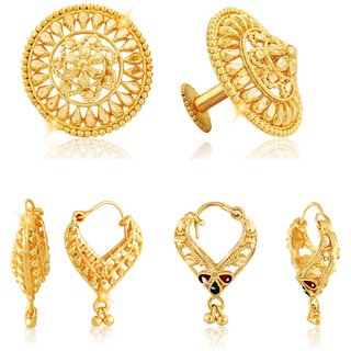 Sizzling Chunky Alloy Gold Plated Stud and Chandbali Earring Combo set For Women and Girls - Earrings | Buy online on ZillyBuy