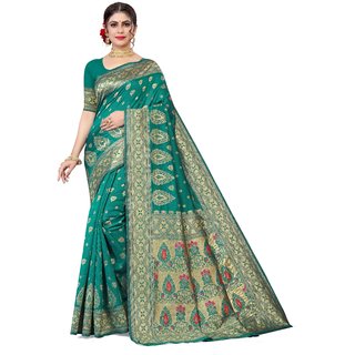 Sharda Creation Green Jaquard Silk Embellished Saree - Sarees | Buy online on ZillyBuy
