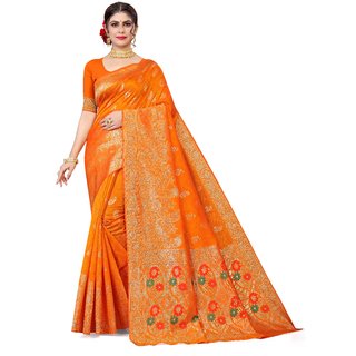 Sharda Creation Orange Jaquard Silk Embellished Saree - Sarees | Buy online on ZillyBuy
