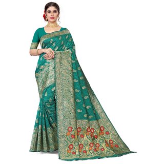 Sharda Creation Green Jaquard Silk Embellished Saree - Sarees | Buy online on ZillyBuy