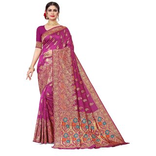 Sharda Creation Pink Jaquard Silk Embellished Saree - Sarees | Buy online on ZillyBuy
