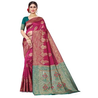 Sharda Creation Pink Jaquard Silk Embellished Saree - Sarees | Buy online on ZillyBuy