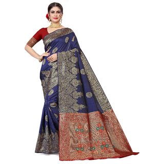Sharda Creation Navy Blue  Jaquard Silk Embellished Saree - Sarees | Buy online on ZillyBuy