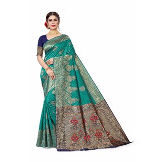 Sharda Creation Green  Jaquard Silk Embellished Saree - Sarees | Buy online on ZillyBuy