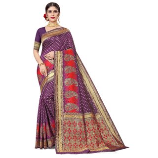 Sharda Creation Purple Jaquard Silk Embellished Saree - Sarees | Buy online on ZillyBuy