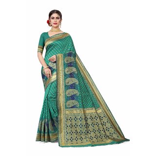 Sharda Creation Green  Jaquard Silk Embellished Saree - Sarees | Buy online on ZillyBuy