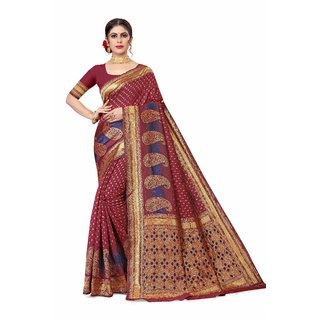 Sharda Creation Maroon Jaquard Silk Embellished Saree - Sarees | Buy online on ZillyBuy