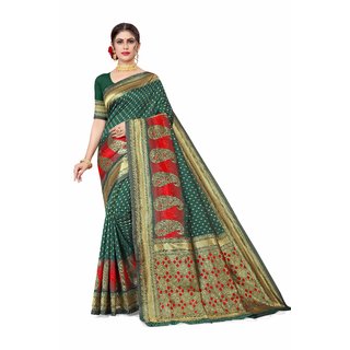 Sharda Creation Green Jaquard Silk Embellished Saree - Sarees | Buy online on ZillyBuy
