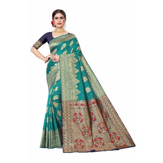 Sharda Creation Green Jaquard Silk Embellished Saree - Sarees | Buy online on ZillyBuy