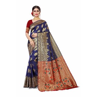Sharda Creation Navy Blue Jaquard Silk Embellished Saree - Sarees | Buy online on ZillyBuy