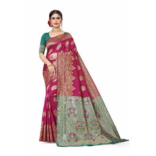 Sharda Creation Pink Jaquard Silk Embellished Saree - Sarees | Buy online on ZillyBuy