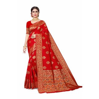 Sharda Creation Red Jaquard Silk Embellished Saree - Sarees | Buy online on ZillyBuy
