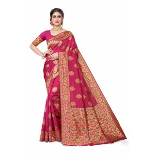 Sharda Creation Pink Jaquard Silk Embellished Saree - Sarees | Buy online on ZillyBuy