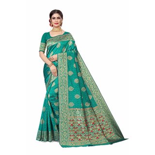 Sharda Creation Green Jaquard Silk Embellished Saree - Sarees | Buy online on ZillyBuy