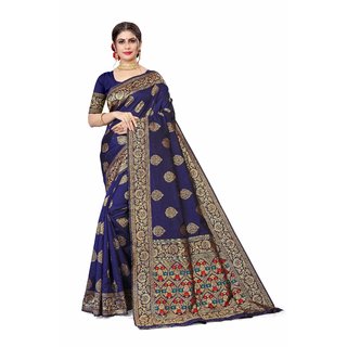 Sharda Creation Blue Jaquard Silk Embellished Saree - Sarees | Buy online on ZillyBuy