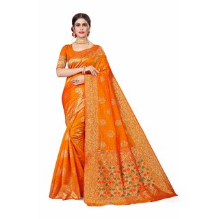 Sharda Creation Orange  Jaquard Silk Embellished Saree - Sarees | Buy online on ZillyBuy