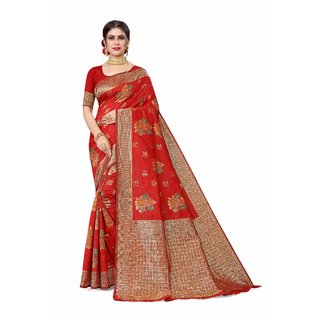 Sharda Creation Red Jaquard Silk Embellished Saree - Sarees | Buy online on ZillyBuy