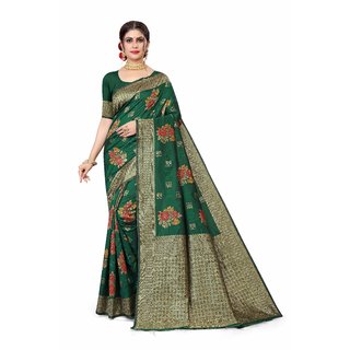 Sharda Creation Green Jaquard Silk Embellished Saree - Sarees | Buy online on ZillyBuy