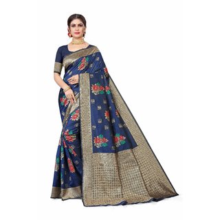 Sharda Creation Blue  Jaquard Silk Embellished Saree - Sarees | Buy online on ZillyBuy
