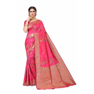 Sharda Creation Pink Jaquard Silk Embellished Saree - Sarees | Buy online on ZillyBuy