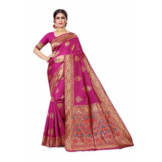Sharda Creation Pink  Jaquard Silk Embellished Saree - Sarees | Buy online on ZillyBuy