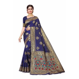 Sharda Creation Blue Jaquard Silk Embellished Saree - Sarees | Buy online on ZillyBuy