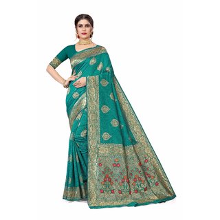 Sharda Creation Grreen Jaquard Silk Embellished Saree - Sarees | Buy online on ZillyBuy