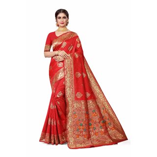 Sharda Creation Red  Jaquard Silk Embellished Saree - Sarees | Buy online on ZillyBuy
