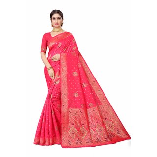 Sharda Creation Pink Jaquard Silk Embellished Saree - Sarees | Buy online on ZillyBuy