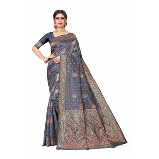 Sharda Creation Grey Jaquard Silk Embellished Saree - Sarees | Buy online on ZillyBuy