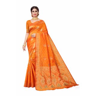 Sharda Creation Orange Jaquard Silk Embellished Saree - Sarees | Buy online on ZillyBuy