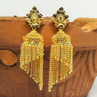 Traditional 1gm gold and micron plated chained jhumkis - Earrings | Buy online on ZillyBuy