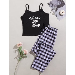 Code Yellow Women Black VAD Print Tee And White Check Box Lower