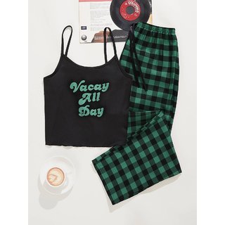 Code Yellow Women Black VAD Print Tee And Black Check Box Lower