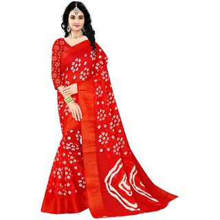 Sharda Creation Red  Colour Linen Bandhani Printed Saree - Sarees | Buy online on ZillyBuy