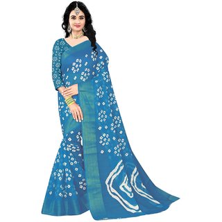Sharda Creation Teal Colour Linen Bandhani Printed Saree - Sarees | Buy online on ZillyBuy