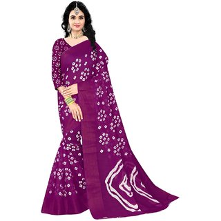 Sharda Creation Wine Colour Linen Bandhani Printed Saree - Sarees | Buy online on ZillyBuy