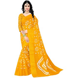 Sharda Creation Colour Yellow  Linen Bandhani Printed Saree - Sarees | Buy online on ZillyBuy