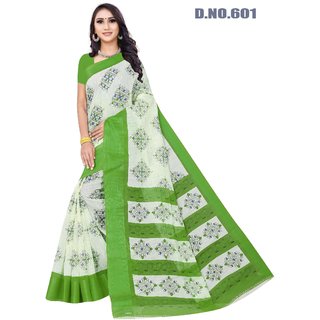 Sharda Creation Green Colour Linen Printed Saree - Sarees | Buy online on ZillyBuy